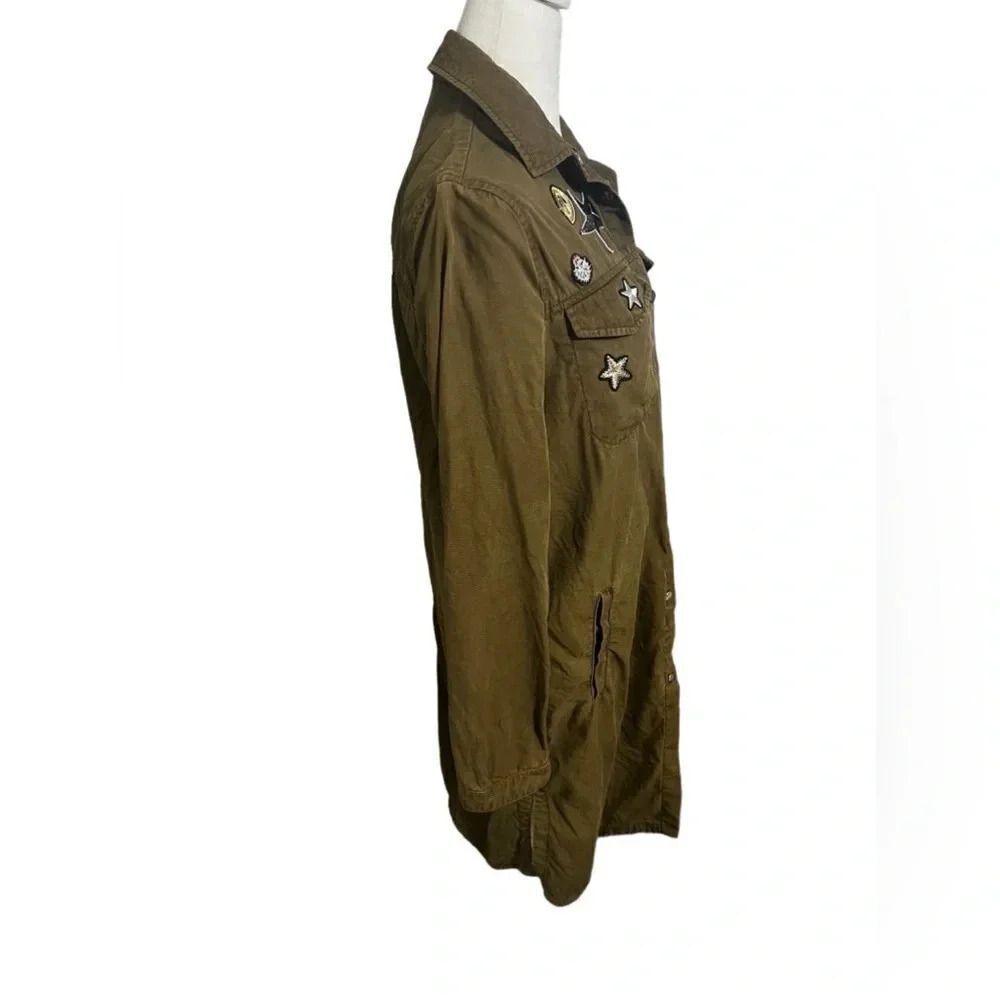 Zara Olive Army Green Patch Long Duster Jacket medium - Picture 5 of 15